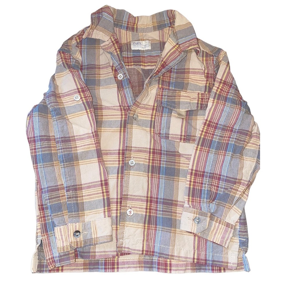 Zara plaid button down shirt boys size 3T